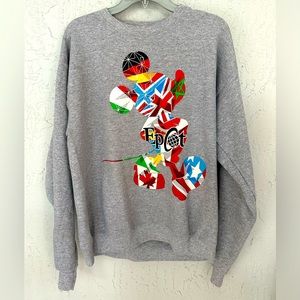 Disney Parks Mickey Mouse World Showcase Epcot Sweatshirt Gray with flags SZ M